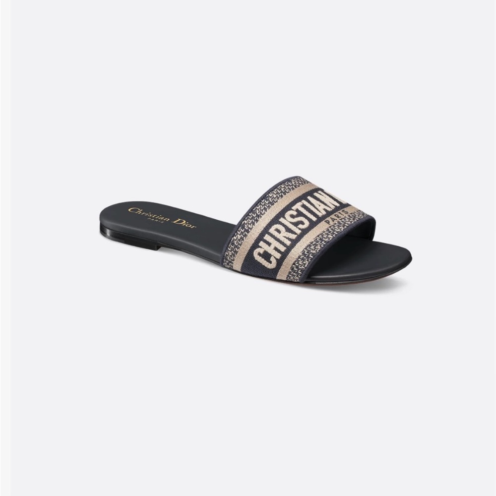 Dior Dway Slide Deep Blue Embroidered Cotton Size 40